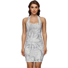 Damask, Desenho, Flowers, Gris Sleeveless Wide Square Neckline Ruched Bodycon Dress