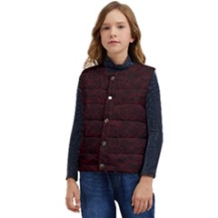 Dark Red Floral Lace, Dark Red, Flowers, Pattern, Romance Kid s Button Up Puffer Vest	