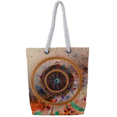 Dreamcatcher, Abstract, Colorful, Colors, Dream, Golden, Vintage Full Print Rope Handle Tote (small) by nateshop