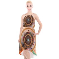Dreamcatcher, Abstract, Colorful, Colors, Dream, Golden, Vintage High-low Halter Chiffon Dress 