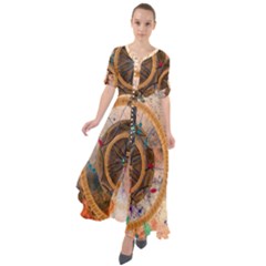 Dreamcatcher, Abstract, Colorful, Colors, Dream, Golden, Vintage Waist Tie Boho Maxi Dress