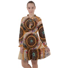 Dreamcatcher, Abstract, Colorful, Colors, Dream, Golden, Vintage All Frills Chiffon Dress