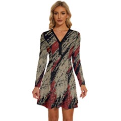 Fabric, Texture, Colorful, Spots Long Sleeve Deep V Mini Dress 