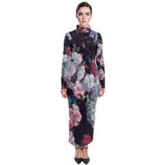 Floral Pattern, Red, Floral Print, E, Dark, Flowers Turtleneck Maxi Dress