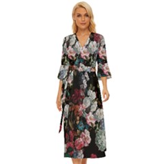 Floral Pattern, Red, Floral Print, E, Dark, Flowers Midsummer Wrap Dress