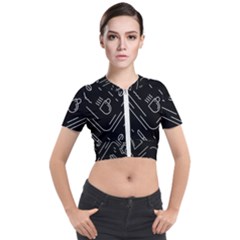 Coffee Background Short Sleeve Cropped Jacket