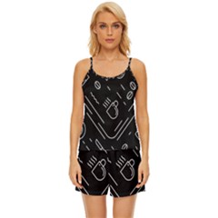 Coffee Background Satin Pajama Short Set