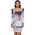 Big Set With Cute Cartoon Animals Bear Panda Bunny Penguin Cat Fox Women Long Sleeve Ruched Stretch Jersey Dress View1