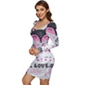 Big Set With Cute Cartoon Animals Bear Panda Bunny Penguin Cat Fox Women Long Sleeve Ruched Stretch Jersey Dress View3