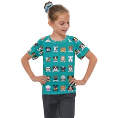 Different Type Vector Cartoon Dog Faces Kids  Mesh Piece T-shirt