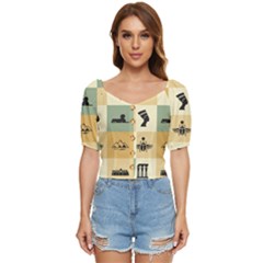 Egyptian Flat Style Icons Button Up Blouse