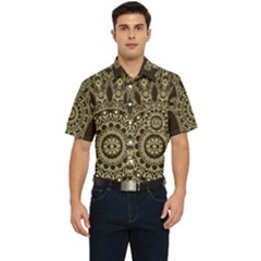 Hamsa Hand Drawn Symbol With Flower Decorative Pattern Men s Short Sleeve Pocket Shirt 