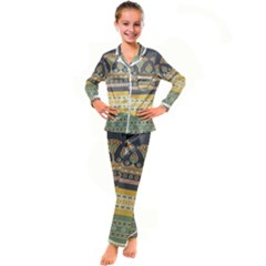 Seamless Pattern Egyptian Ornament With Lotus Flower Kids  Satin Long Sleeve Pajamas Set
