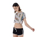 Vector Boho Doodle Feathers Seamless Pattern Illustration Tie Back Short Sleeve Crop T-Shirt View2