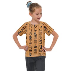 Egyptian Hieroglyphs Ancient Egypt Letters Papyrus Background Vector Old Egyptian Hieroglyph Writing Kids  Mesh Piece T-shirt