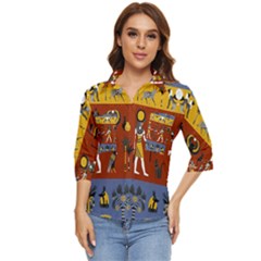 Ancient Egyptian Religion Seamless Pattern Women s Quarter Sleeve Pocket Shirt