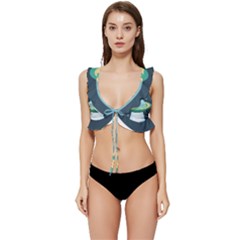 Illustration Ufo Alien  Unidentified Flying Object Low Cut Ruffle Edge Bikini Top