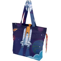 Spaceship Milkyway Galaxy Drawstring Tote Bag by Bedest