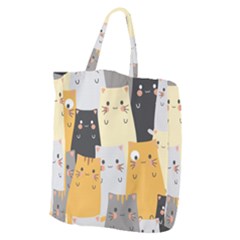 Seamless Pattern Cute Cat Cartoons Giant Grocery Tote