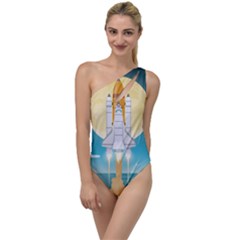Space Exploration Illustration To One Side Swimsuit