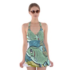 Fish Hook Worm Bait Water Hobby Halter Dress Swimsuit  by Sarkoni