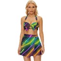 Vibrant Neon Dreams Vintage Style Bikini Top and Skirt Set  View1