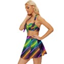 Vibrant Neon Dreams Vintage Style Bikini Top and Skirt Set  View2