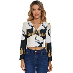 Deer Wildlife Nature Long Sleeve V-neck Top