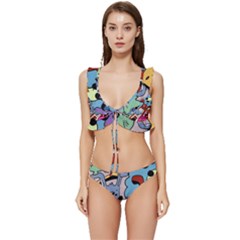 Graffiti Monster Street Theme Low Cut Ruffle Edge Bikini Set