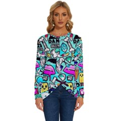 Graffiti Pop Art Crazy Retro Long Sleeve Crew Neck Pullover Top