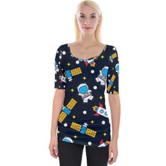 Seamless Adventure Space Vector Pattern Background Wide Neckline T-shirt