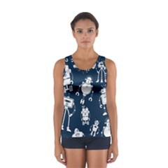 White Robot Blue Seamless Pattern Sport Tank Top 