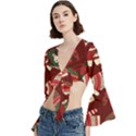 Ugly Sweater Wrapping Paper Trumpet Sleeve Cropped Top View2