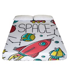 Space Cosmos Seamless Pattern Seamless Pattern Doodle Style Fitted Sheet (queen Size)