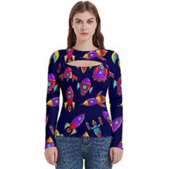 Space Patterns Women s Cut Out Long Sleeve T-shirt