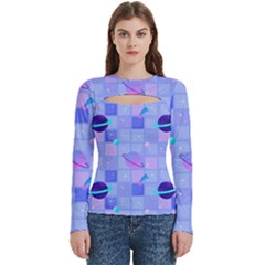 Seamless Pattern Pastel Galaxy Future Women s Cut Out Long Sleeve T-shirt