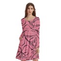 Pink Monstera Long Sleeve Knee Length Skater Dress With Pockets View1