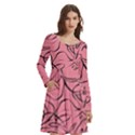Pink Monstera Long Sleeve Knee Length Skater Dress With Pockets View2