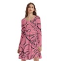 Pink Monstera Long Sleeve Knee Length Skater Dress With Pockets View3