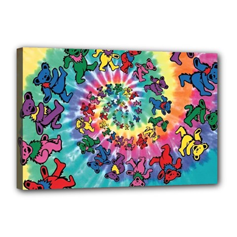 Grateful Dead Bears Tie Dye Vibrant Spiral Canvas 18  X 12  (stretched)