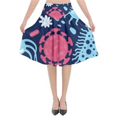 Seamless Pattern Microbes Virus Vector Illustration Flared Midi Skirt