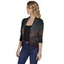 Mathematical Colorful Formulas Drawn By Hand Black Chalkboard Women s Draped Front 3/4 Sleeve Shawl Collar Jacket View2