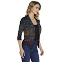 Mathematical Colorful Formulas Drawn By Hand Black Chalkboard Women s Draped Front 3/4 Sleeve Shawl Collar Jacket View3