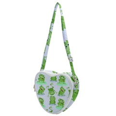 Cute Green Frogs Seamless Pattern Heart Shoulder Bag by Ravend