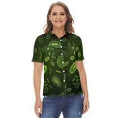 Bacteria Virus Seamless Pattern Inversion Women s Short Sleeve Double Pocket Shirt