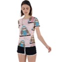Seamless Pattern Owls Dream Cute Style Pajama Fabric Back Circle Cutout Sports T-Shirt View1