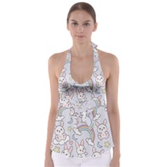 Seamless Pattern With Cute Rabbit Character Tie Back Tankini Top by Apen