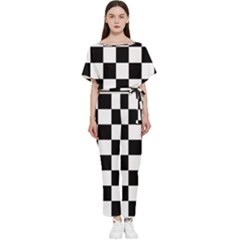 Chess Board Background Design Batwing Lightweight Chiffon Jumpsuit