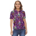 Pumpkin Ghost Skeleton Pattern Women s Short Sleeve Double Pocket Shirt View1