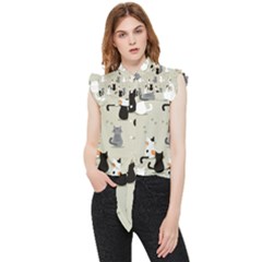 Cute Cat Seamless Pattern Frill Detail Shirt